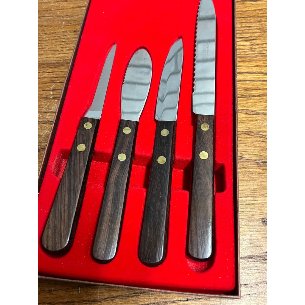 Vintage MCM Burnco Knife Set 4pc Set Teak Wood Japan Butter Knife ++