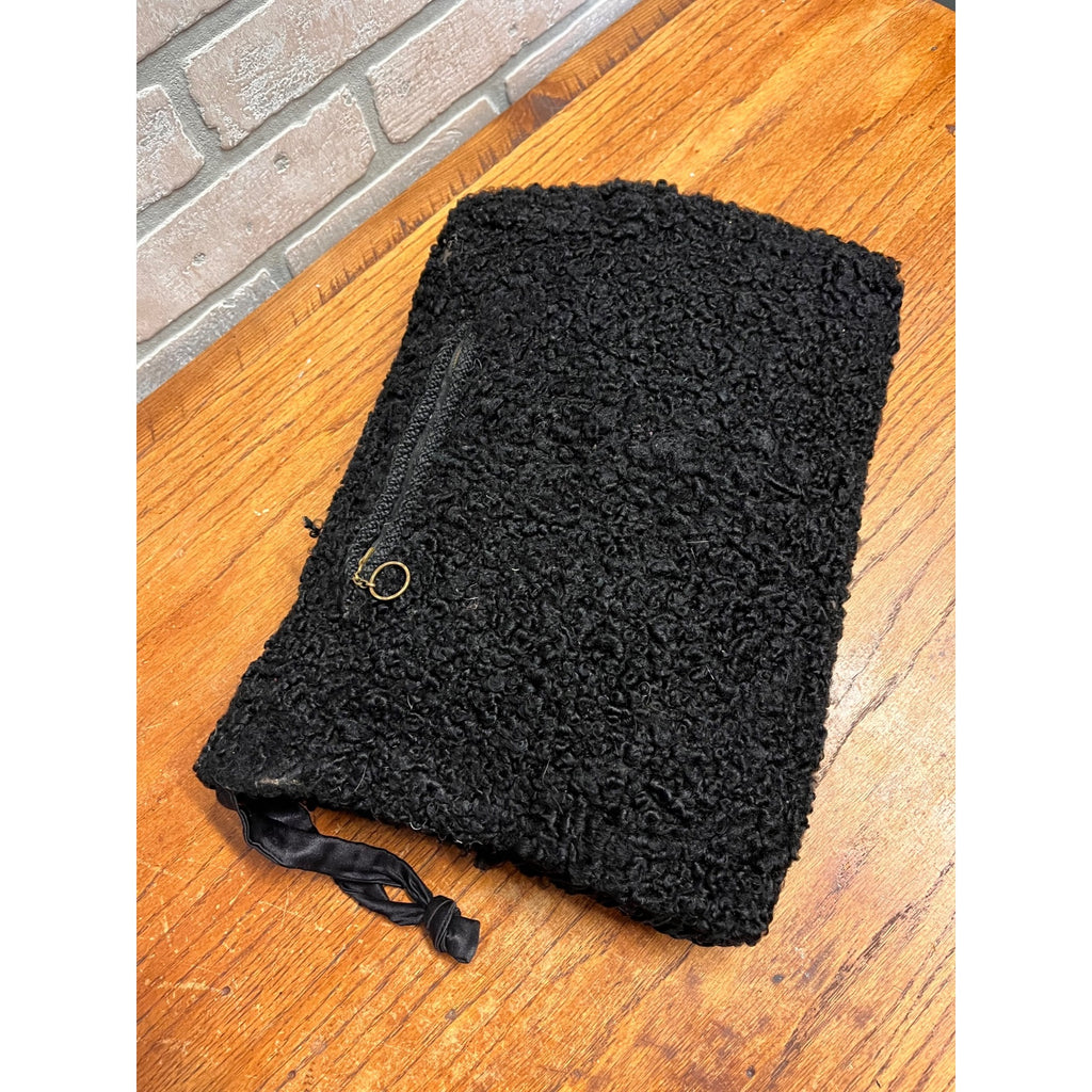 Antique Late Victorian Black Karakul (Persian) Lamb Fur Hand Warming Muff Winter Fashion Accessory