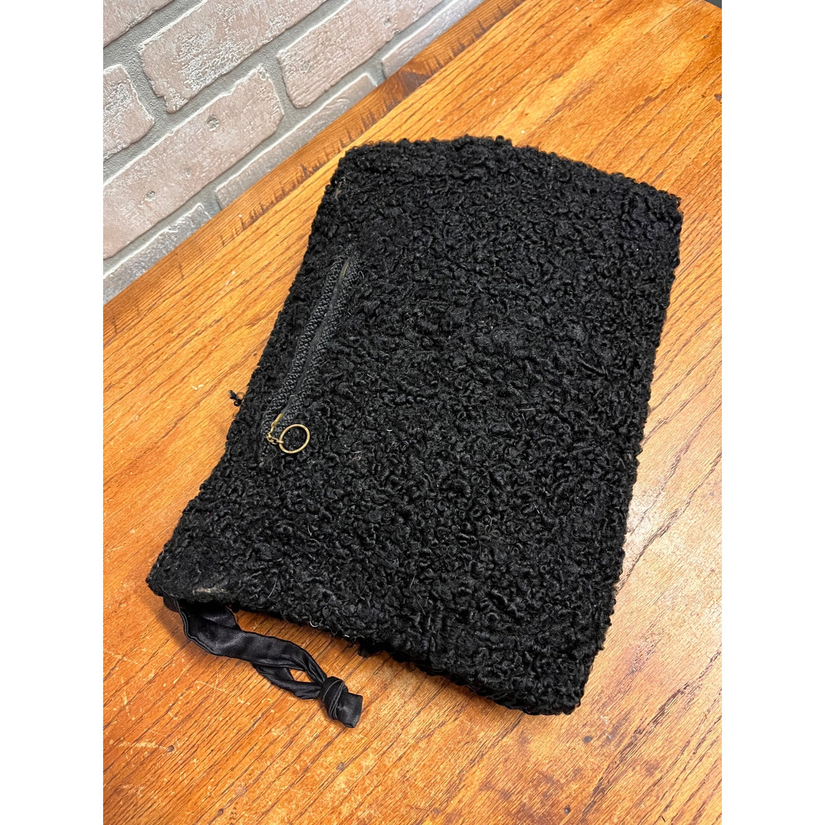 Antique Late Victorian Black Karakul (Persian) Lamb Fur Hand Warming Muff Winter Fashion Accessory