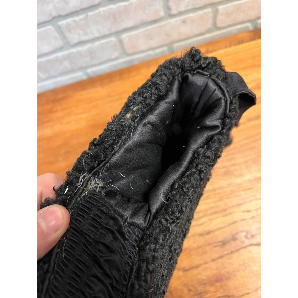 Antique Late Victorian Black Karakul (Persian) Lamb Fur Hand Warming Muff Winter Fashion Accessory