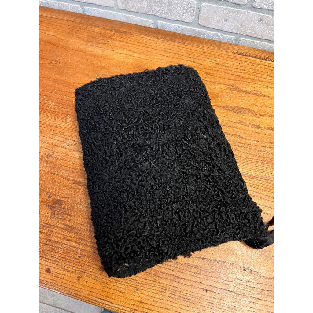 Antique Late Victorian Black Karakul (Persian) Lamb Fur Hand Warming Muff Winter Fashion Accessory