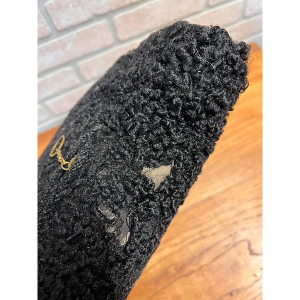 Antique Late Victorian Black Karakul (Persian) Lamb Fur Hand Warming Muff Winter Fashion Accessory