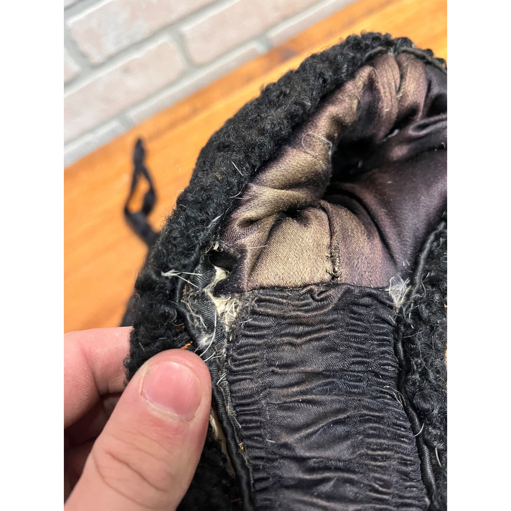 Antique Late Victorian Black Karakul (Persian) Lamb Fur Hand Warming Muff Winter Fashion Accessory