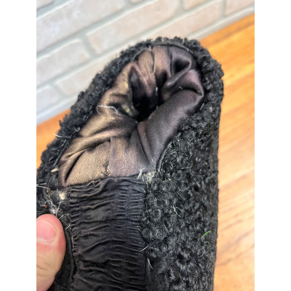 Antique Late Victorian Black Karakul (Persian) Lamb Fur Hand Warming Muff Winter Fashion Accessory