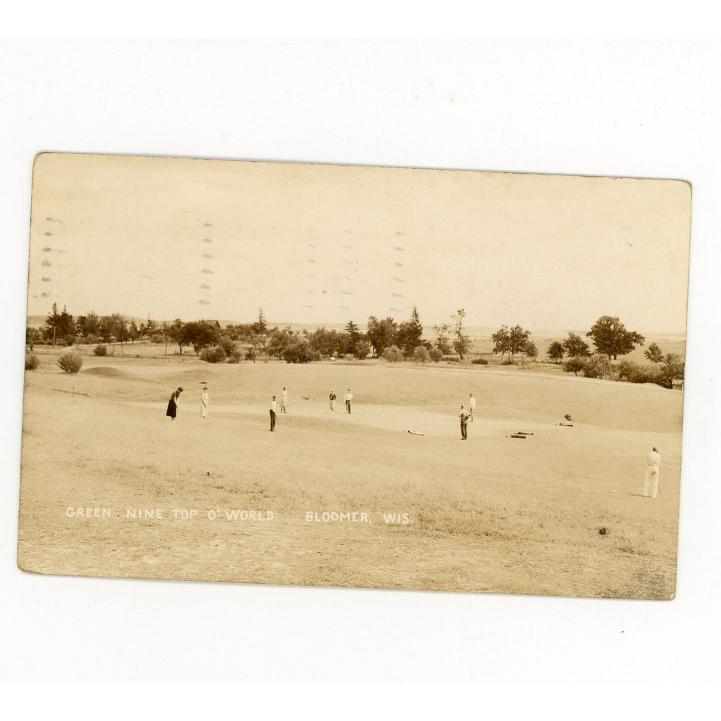 Vintage 1940s Green Nine Top O' World Golf Course RPPC Postcard Bloomer Wis