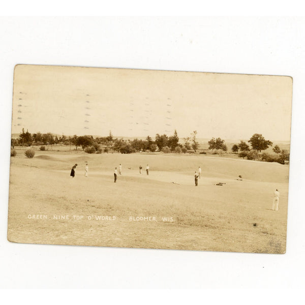 Vintage 1940s Green Nine Top O' World Golf Course RPPC Postcard Bloomer Wis