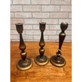 Antique Set (3) Turned Walnut Candle Holders Parsons Products Chicago Primitive Farmhouse
