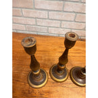 Antique Set (3) Turned Walnut Candle Holders Parsons Products Chicago Primitive Farmhouse