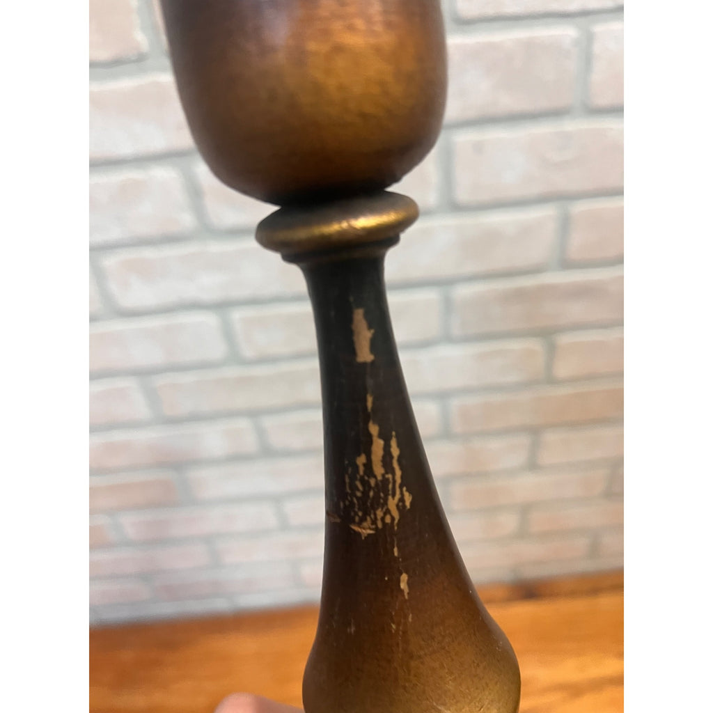 Antique Set (3) Turned Walnut Candle Holders Parsons Products Chicago Primitive Farmhouse