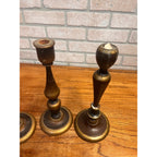 Antique Set (3) Turned Walnut Candle Holders Parsons Products Chicago Primitive Farmhouse
