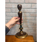 Antique Set (3) Turned Walnut Candle Holders Parsons Products Chicago Primitive Farmhouse