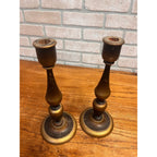 Antique Set (3) Turned Walnut Candle Holders Parsons Products Chicago Primitive Farmhouse