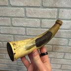 Antique 1800s Black Powder Carved Horn Civil War Era