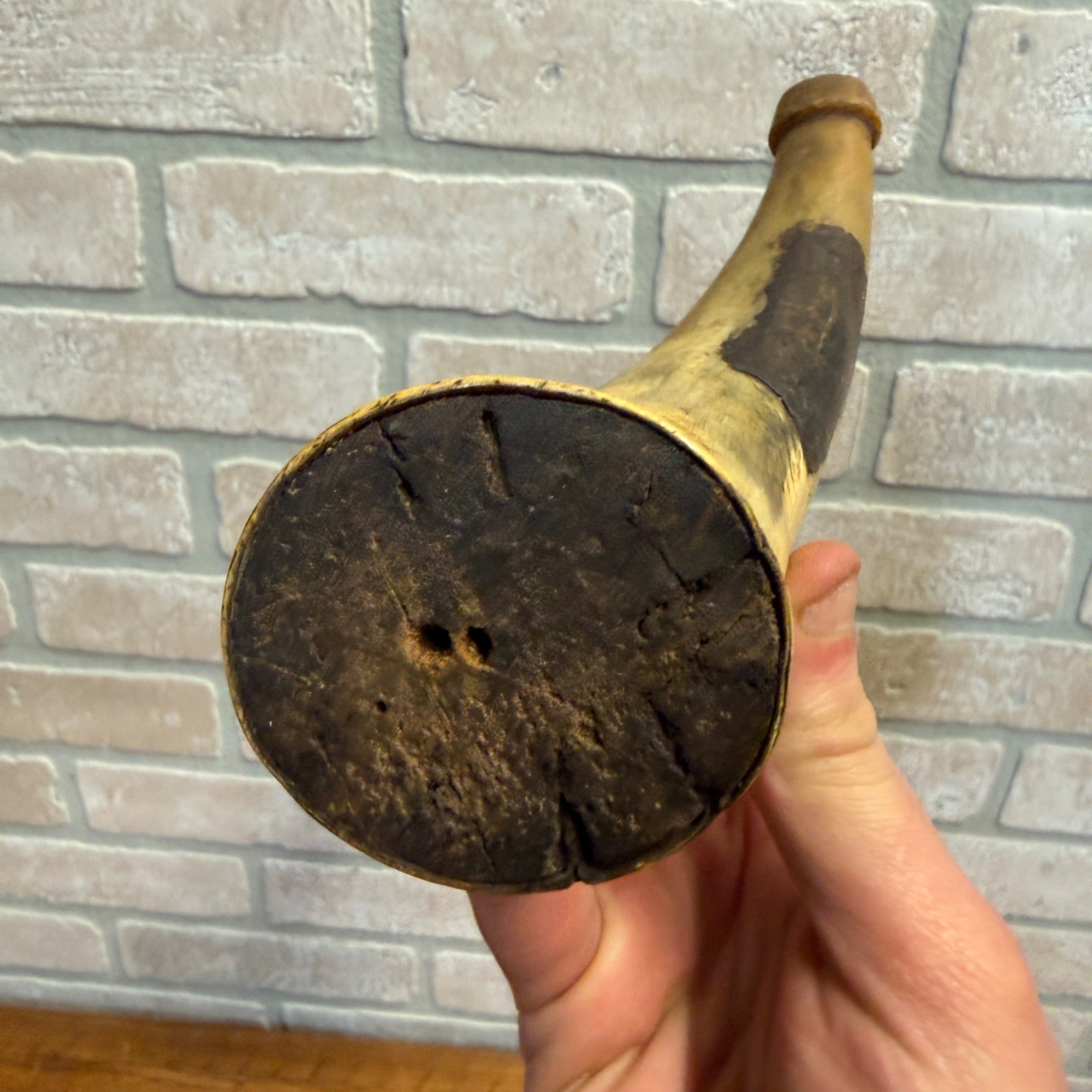 Antique 1800s Black Powder Carved Horn Civil War Era