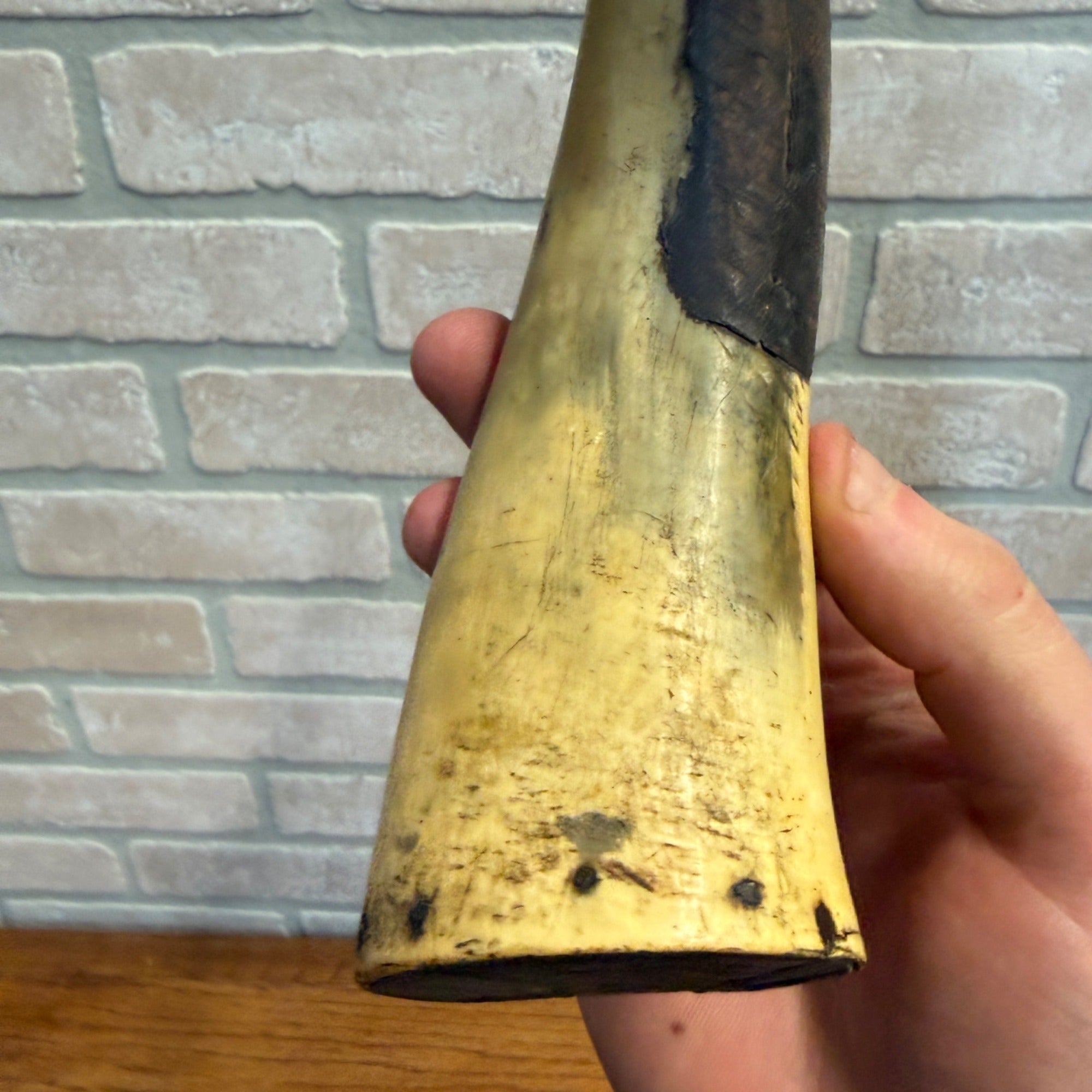 Antique 1800s Black Powder Carved Horn Civil War Era