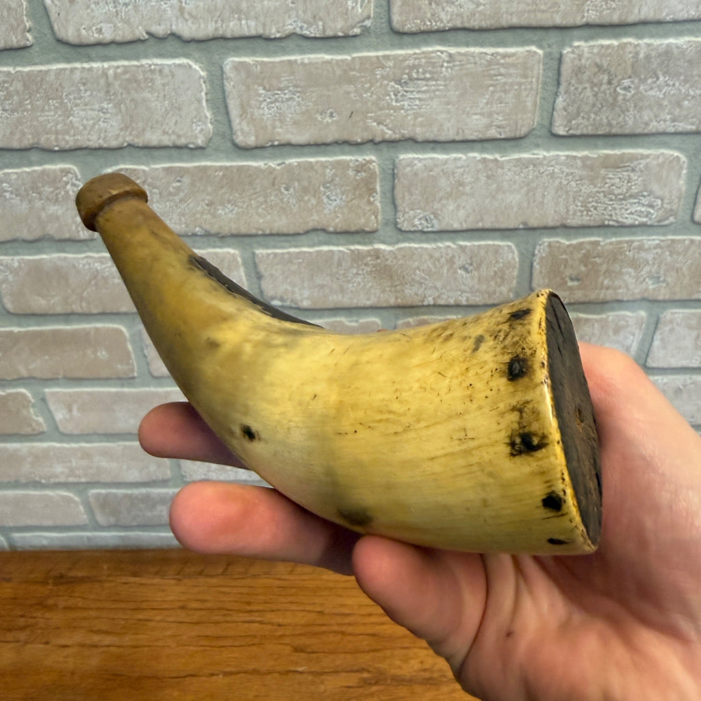 Antique 1800s Black Powder Carved Horn Civil War Era