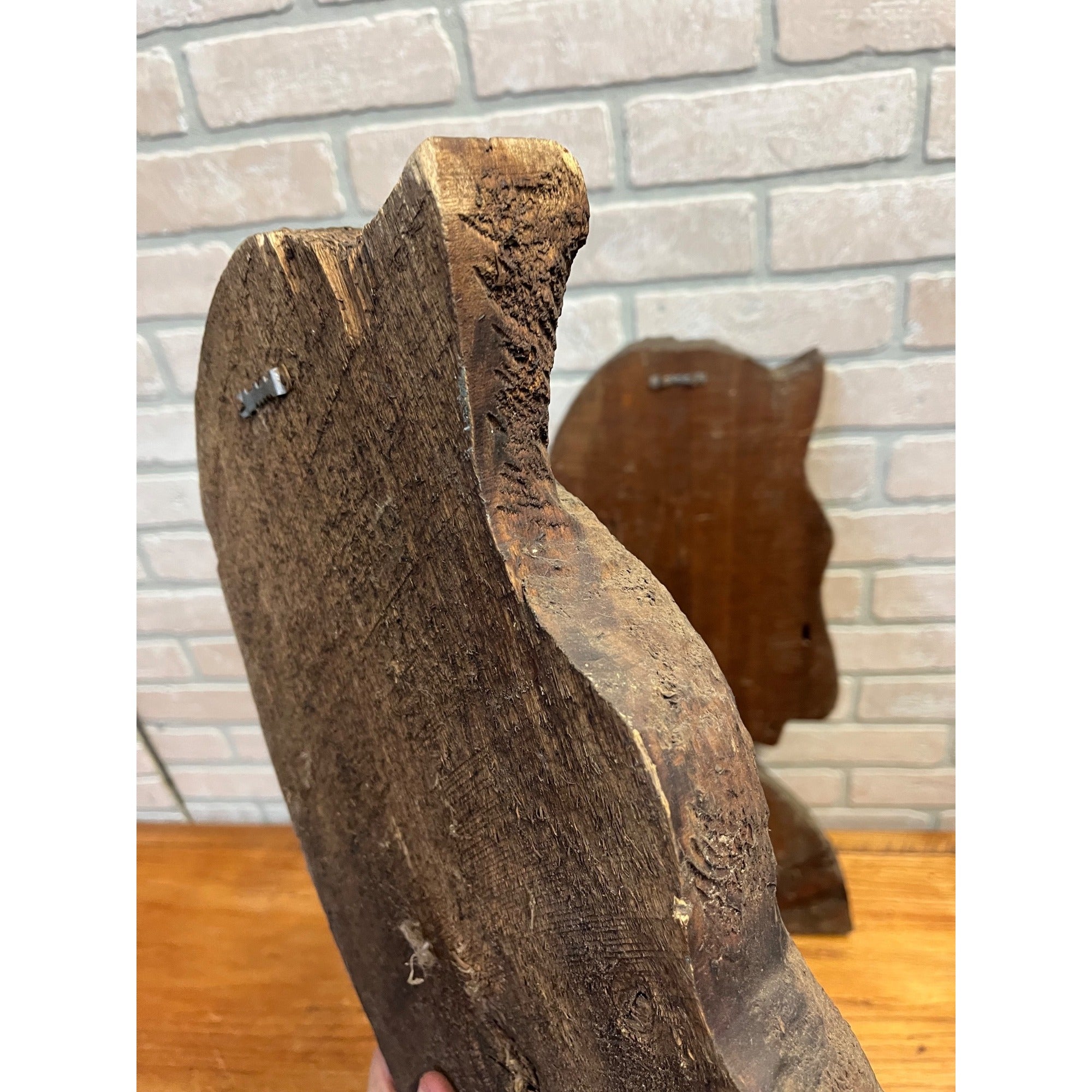 Antique Primitive 1900s Carved Horse Heads Architectural Salvage Folk Art AAFA