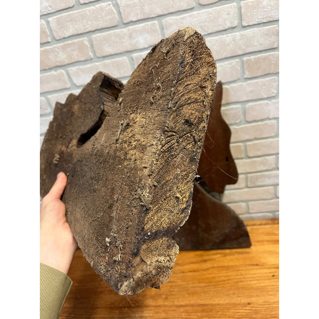 Antique Primitive 1900s Carved Horse Heads Architectural Salvage Folk Art AAFA