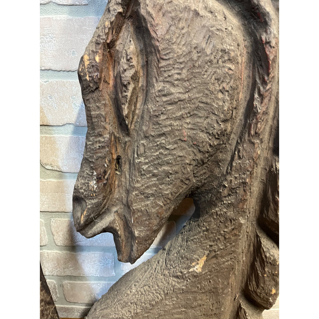 Antique Primitive 1900s Carved Horse Heads Architectural Salvage Folk Art AAFA