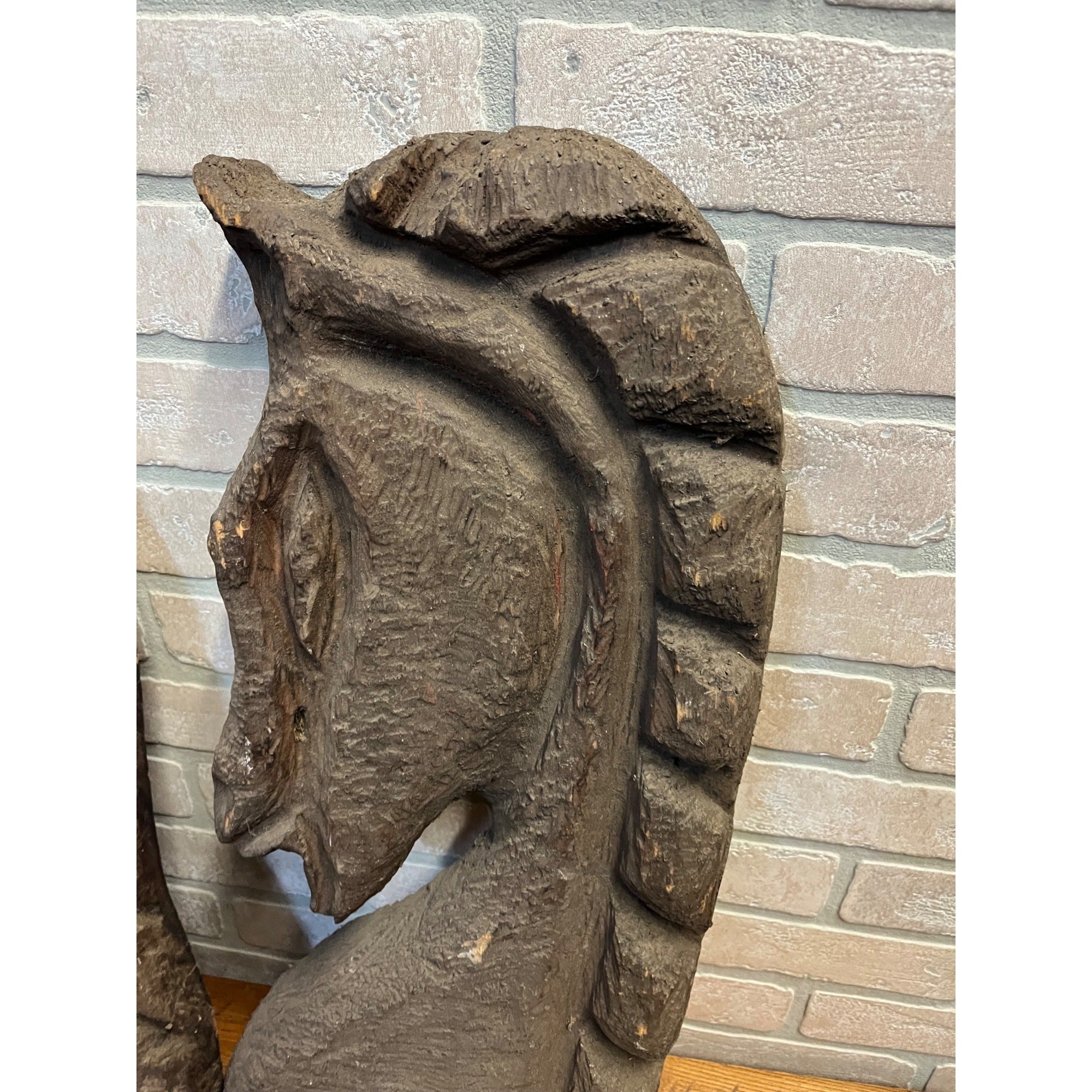 Antique Primitive 1900s Carved Horse Heads Architectural Salvage Folk Art AAFA
