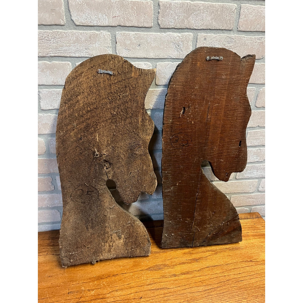 Antique Primitive 1900s Carved Horse Heads Architectural Salvage Folk Art AAFA