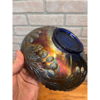Fenton Peacock & Grape Blue Carnival Glass 8" Bowl Antique Iridescent.