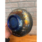 Fenton Peacock & Grape Blue Carnival Glass 8" Bowl Antique Iridescent.