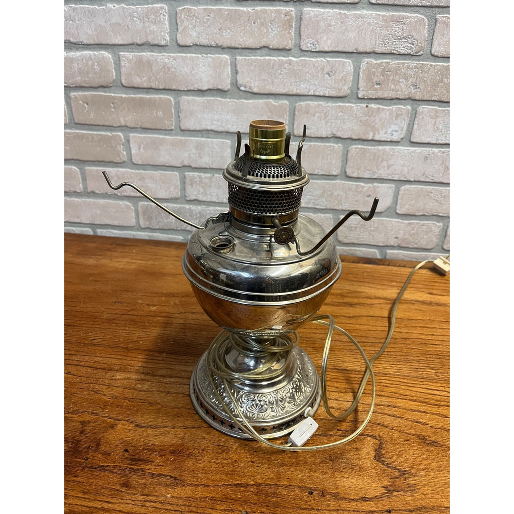 1900s Electrified Oil Lamp Silver Rayo Style