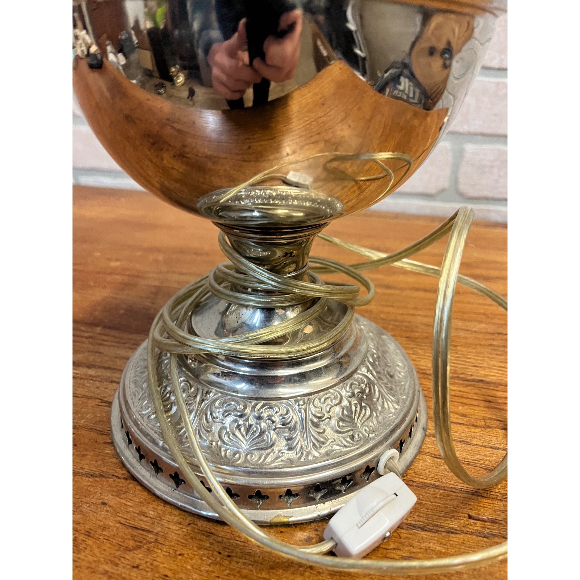 1900s Electrified Oil Lamp Silver Rayo Style