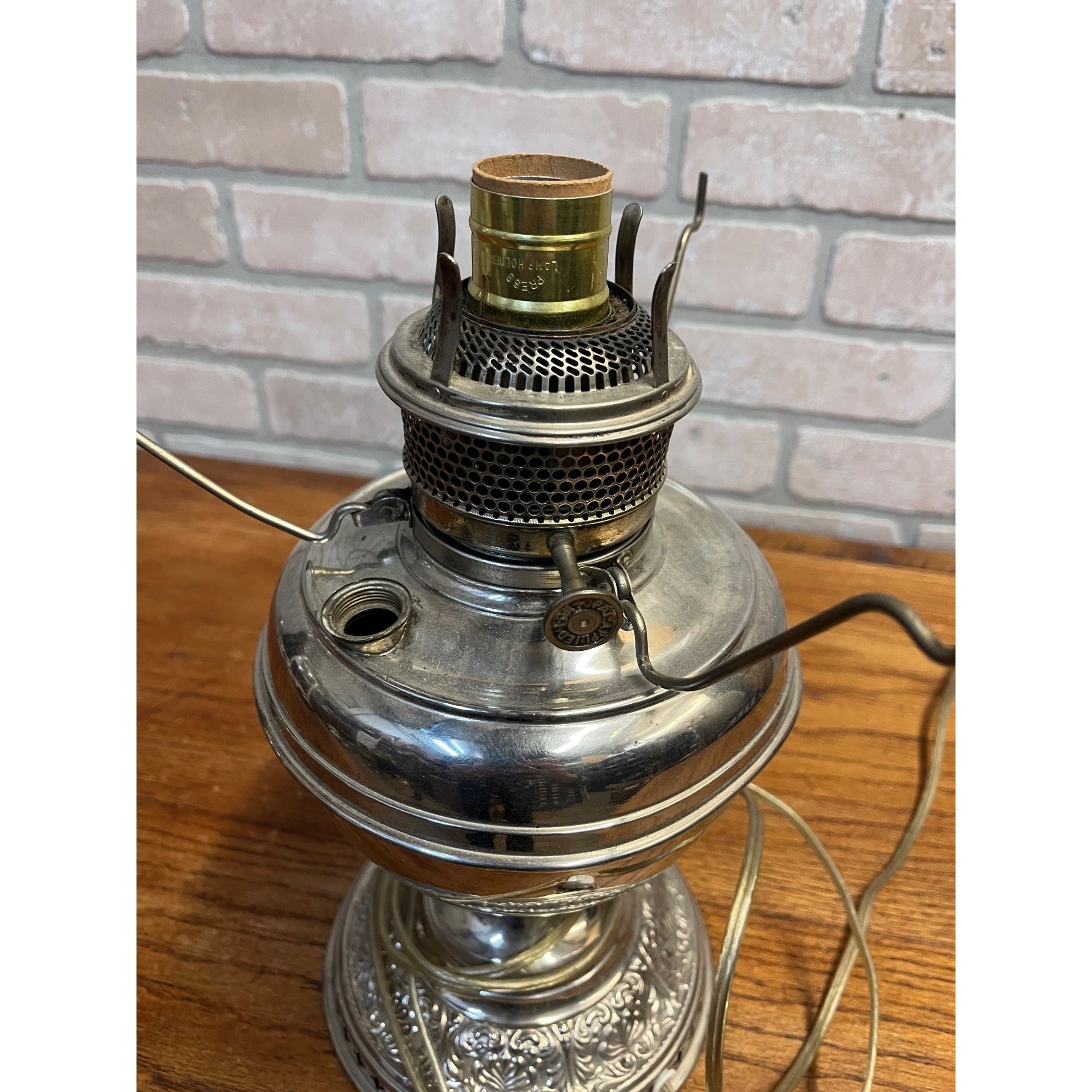 1900s Electrified Oil Lamp Silver Rayo Style