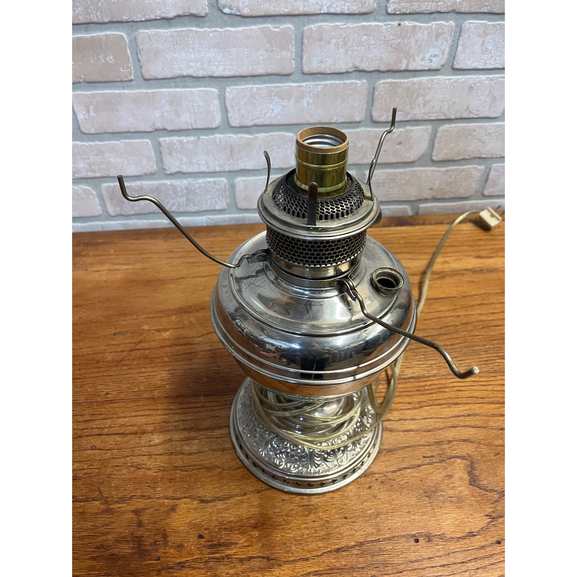 1900s Electrified Oil Lamp Silver Rayo Style