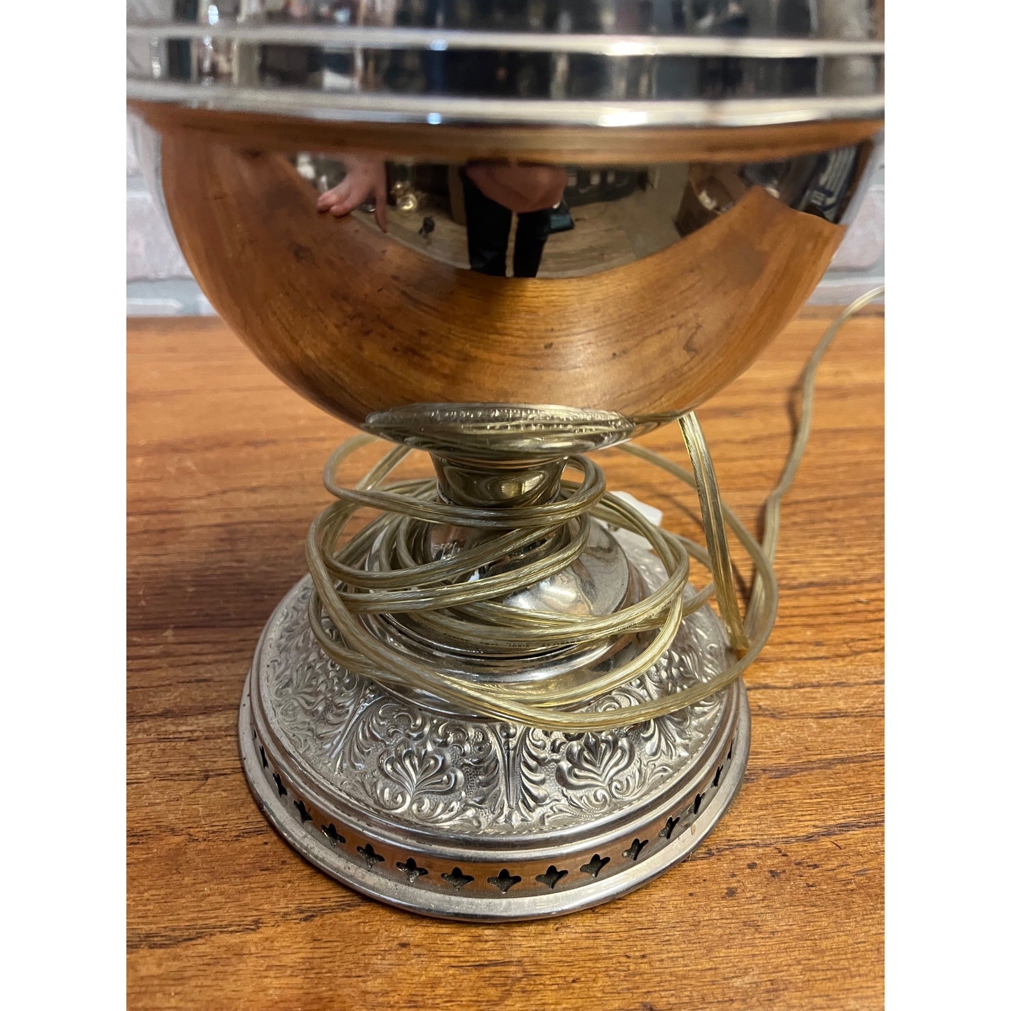 1900s Electrified Oil Lamp Silver Rayo Style