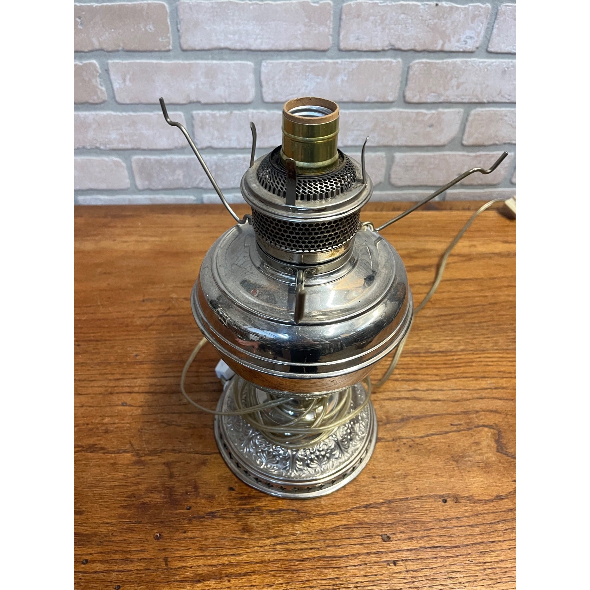 1900s Electrified Oil Lamp Silver Rayo Style