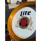 Vintage 1980s Miller Lite Beer Tray Advertising Bar Sign White & Gold