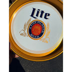 Vintage 1980s Miller Lite Beer Tray Advertising Bar Sign White & Gold