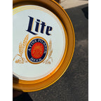 Vintage 1980s Miller Lite Beer Tray Advertising Bar Sign White & Gold