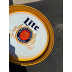 Vintage 1980s Miller Lite Beer Tray Advertising Bar Sign White & Gold