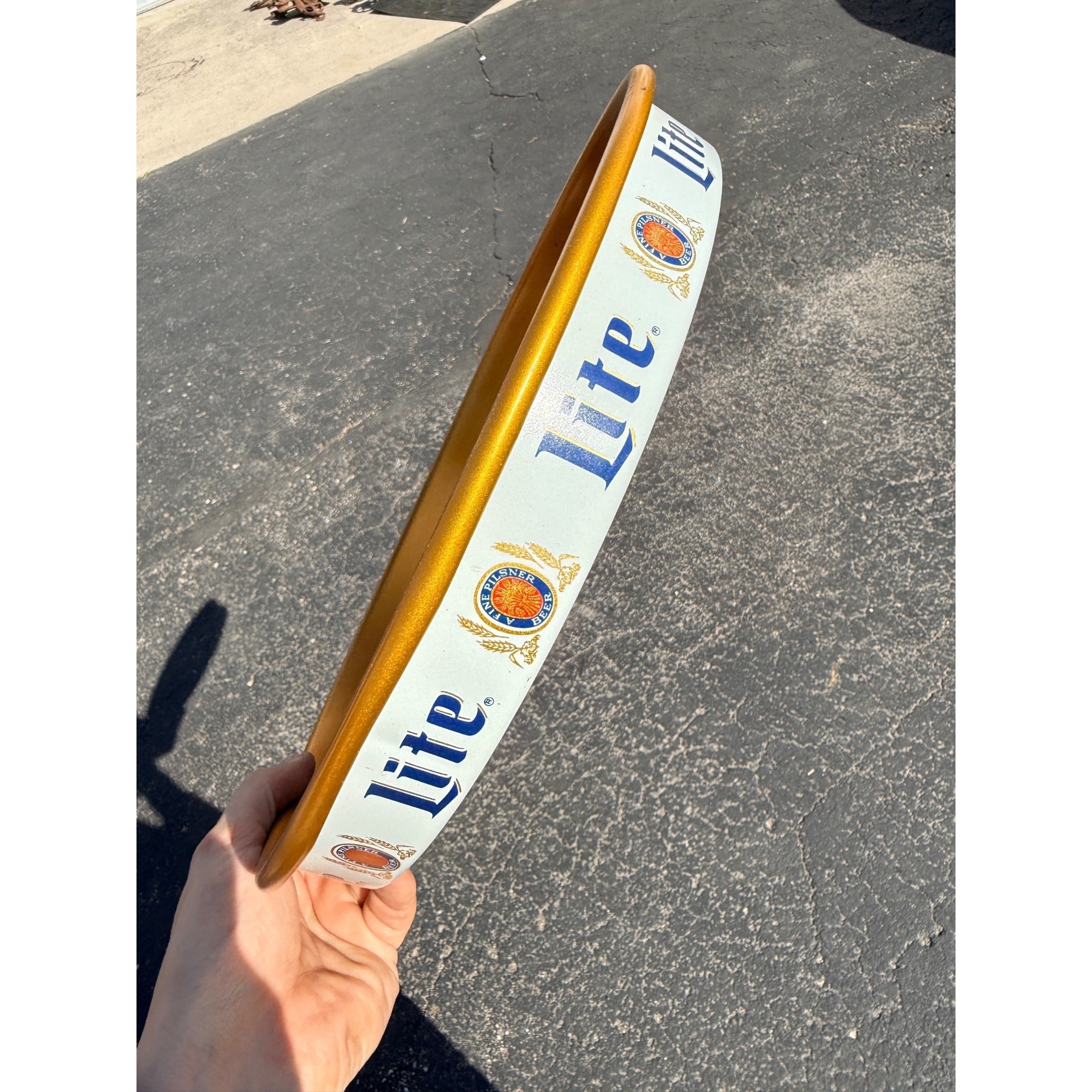 Vintage 1980s Miller Lite Beer Tray Advertising Bar Sign White & Gold