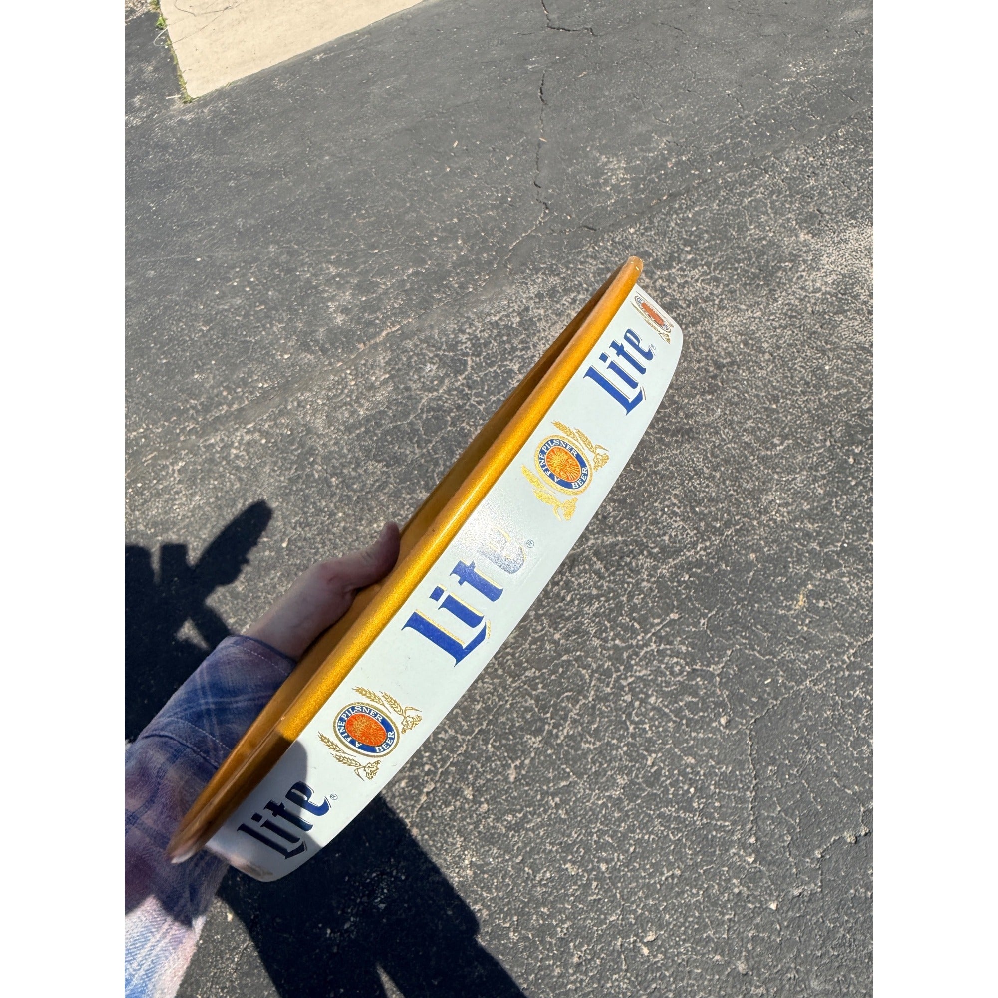 Vintage 1980s Miller Lite Beer Tray Advertising Bar Sign White & Gold