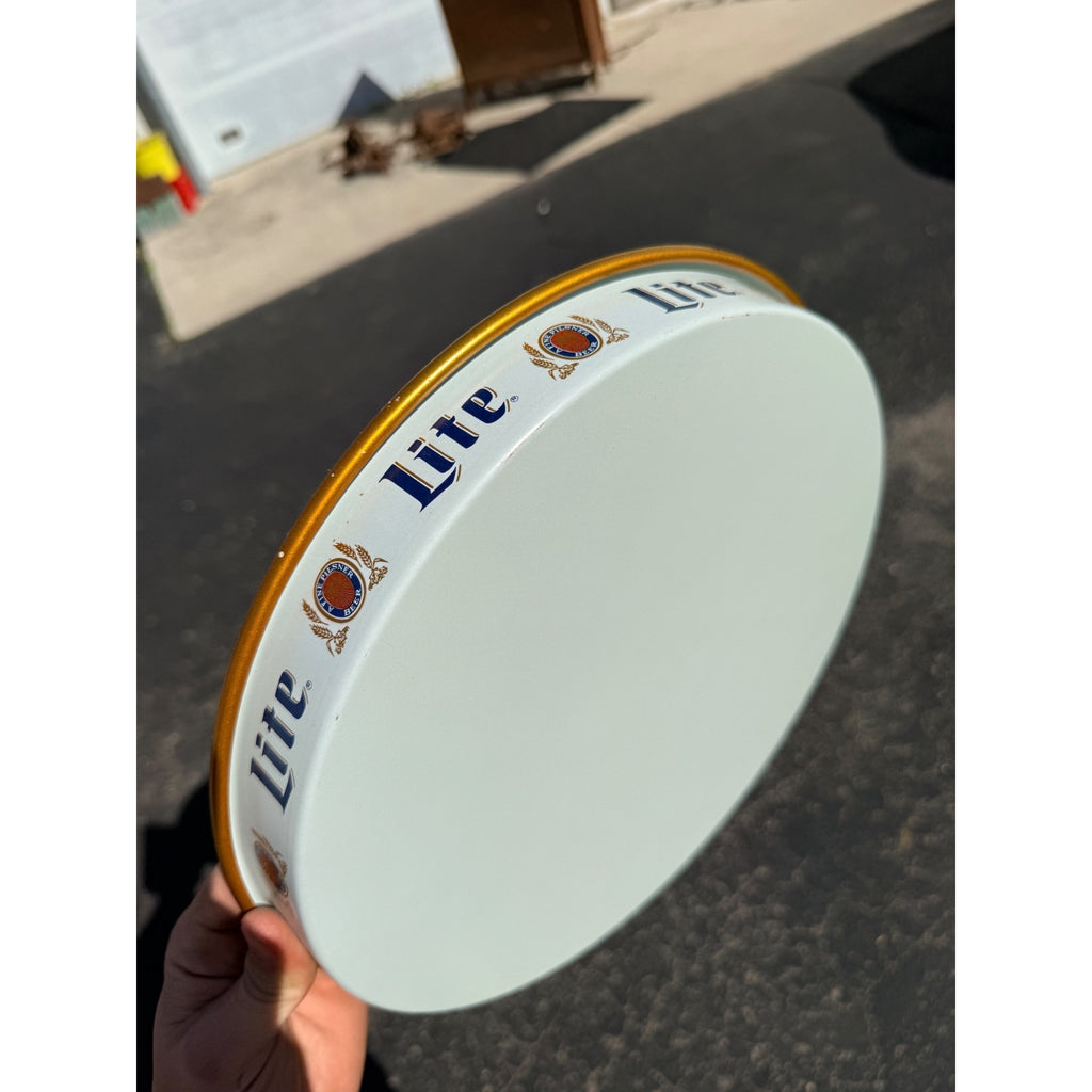 Vintage 1980s Miller Lite Beer Tray Advertising Bar Sign White & Gold