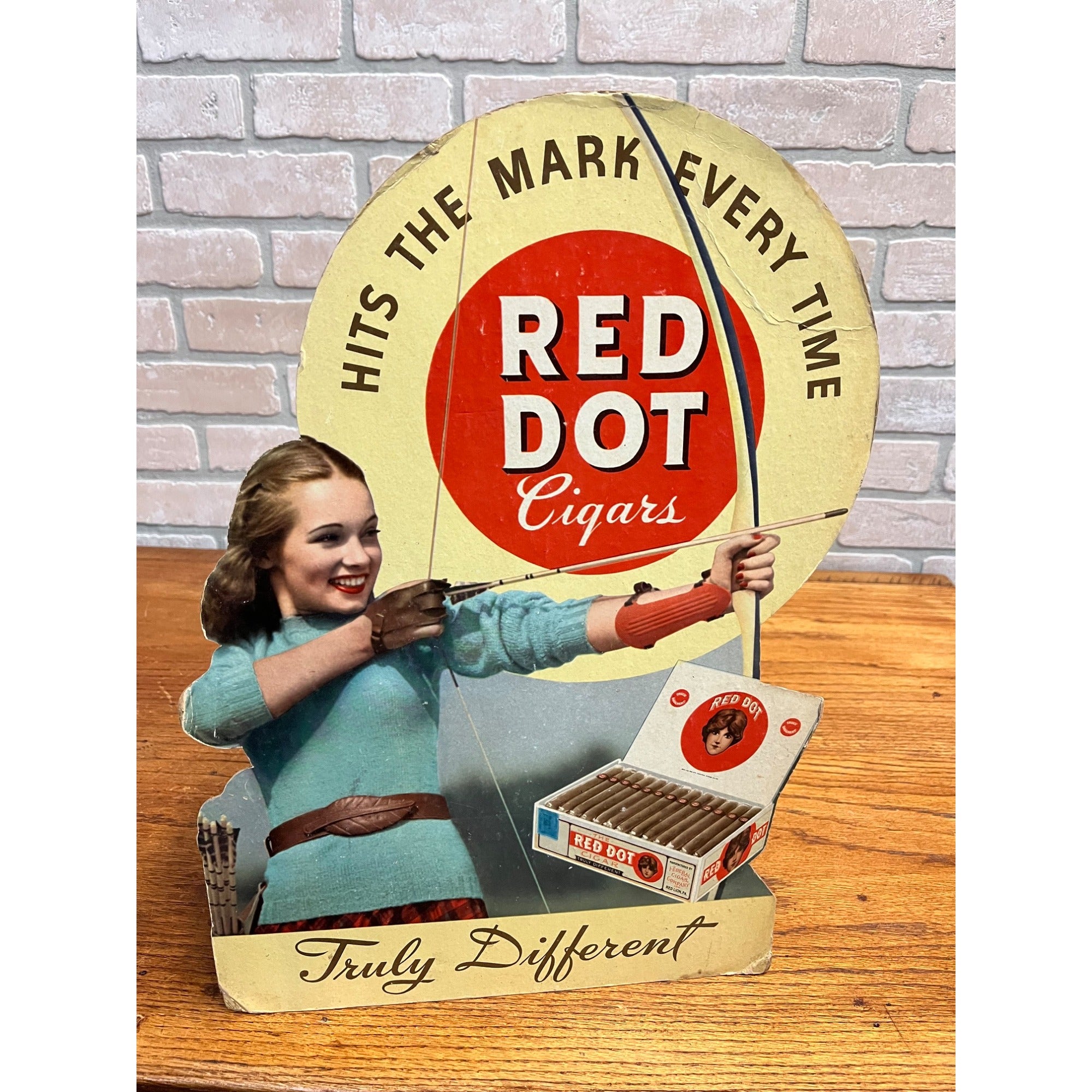 Vintage Red Dot Cigars Advertising Store Display Sign Girl Easelback Litho