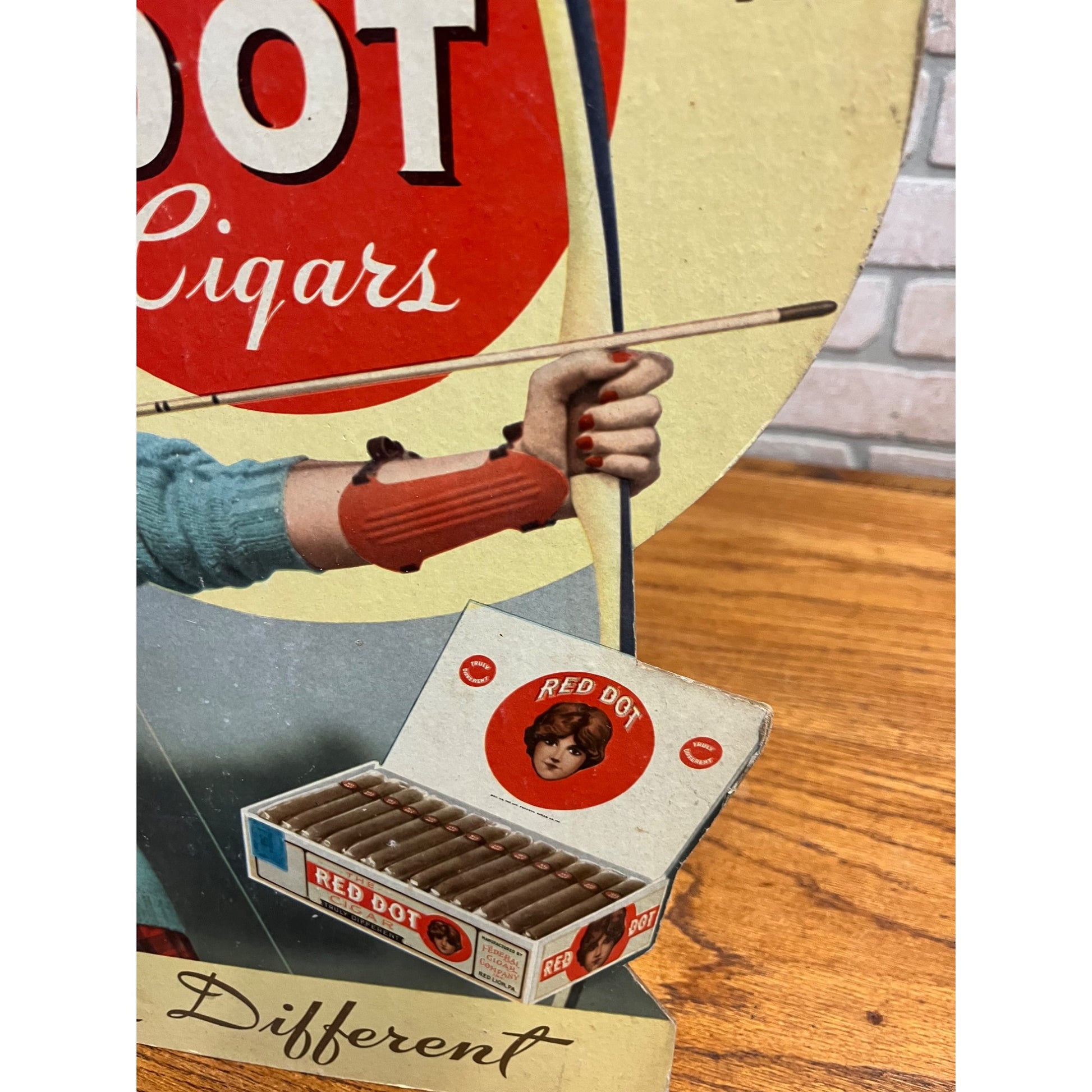 Vintage Red Dot Cigars Advertising Store Display Sign Girl Easelback Litho