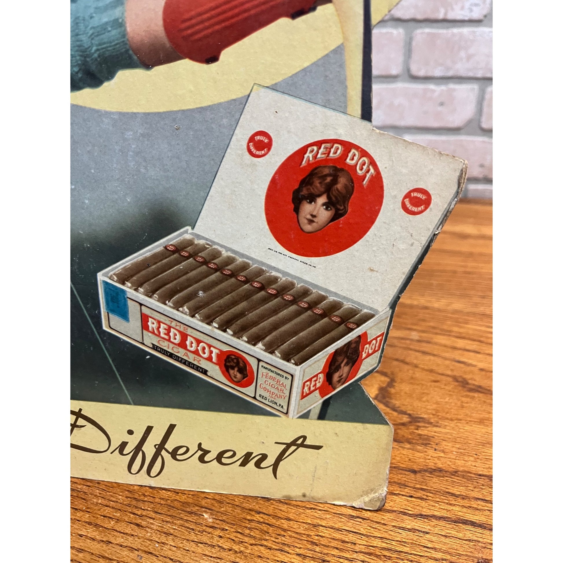 Vintage Red Dot Cigars Advertising Store Display Sign Girl Easelback Litho