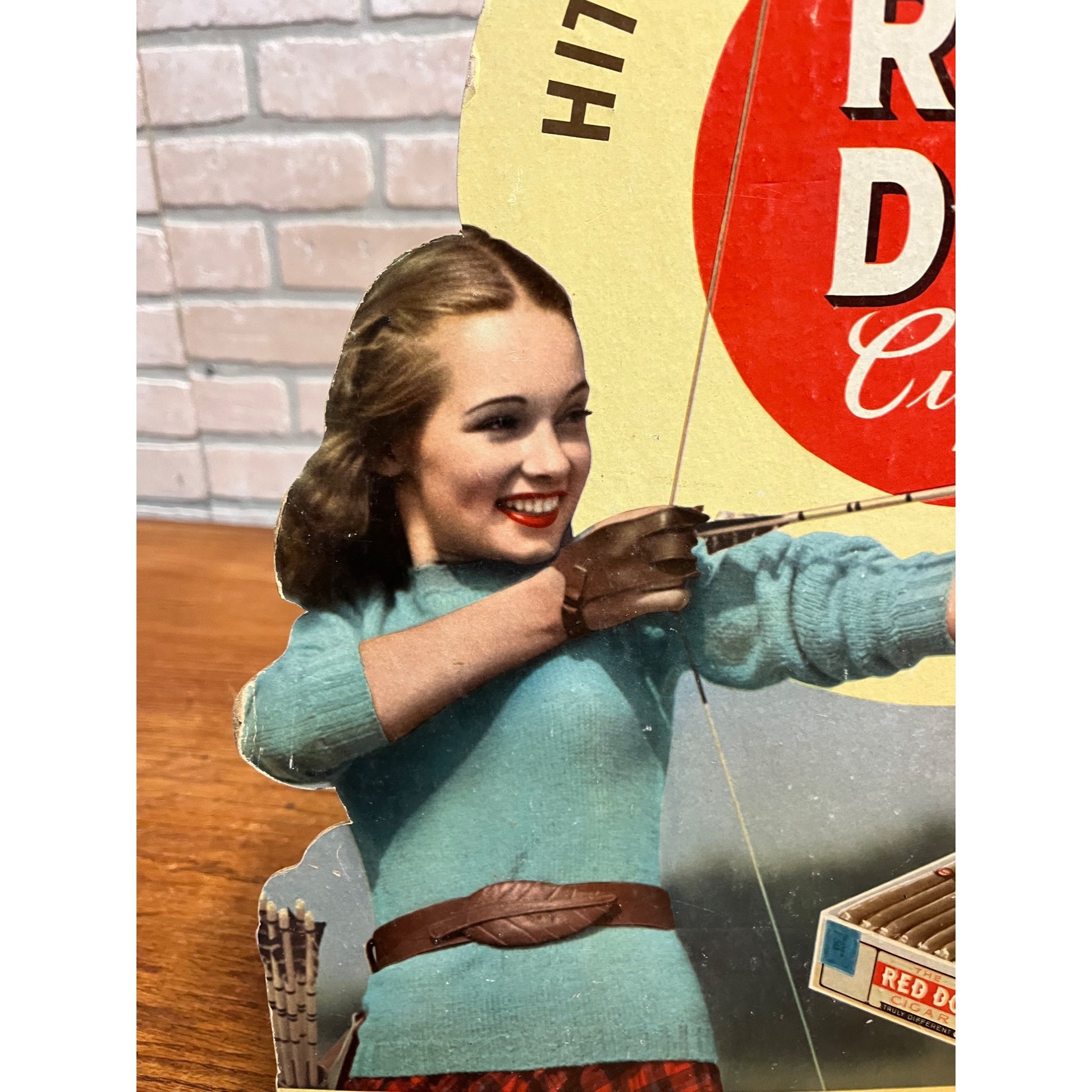 Vintage Red Dot Cigars Advertising Store Display Sign Girl Easelback Litho