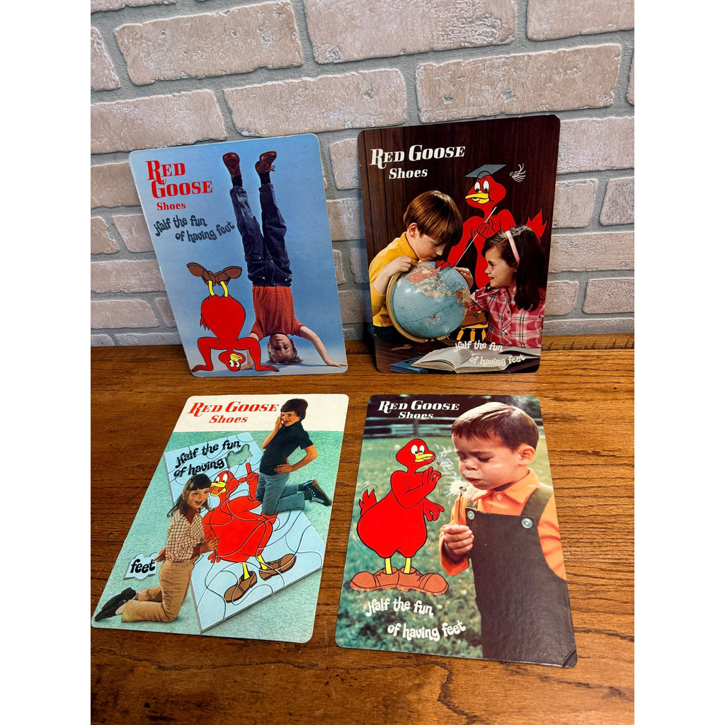 (4) Vintage Red Goose Shoes Easelback Cardstock Advertising Signs