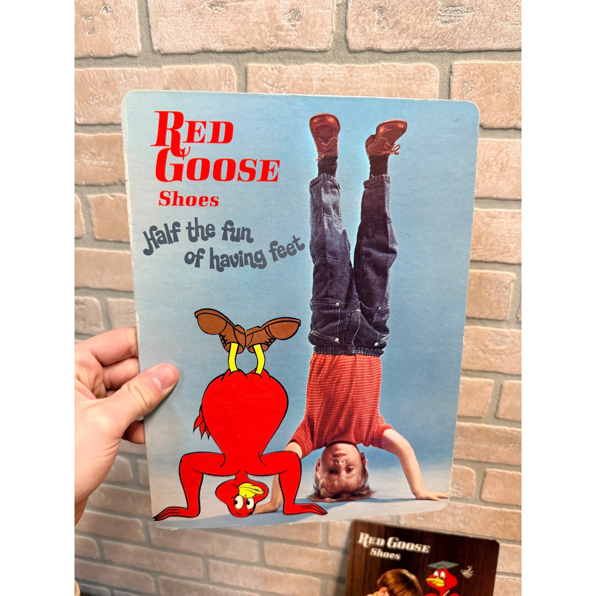 (4) Vintage Red Goose Shoes Easelback Cardstock Advertising Signs