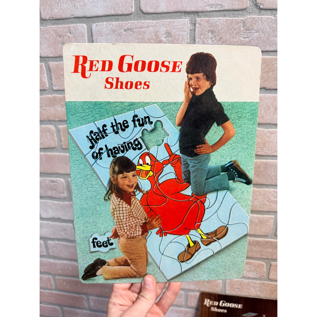 (4) Vintage Red Goose Shoes Easelback Cardstock Advertising Signs