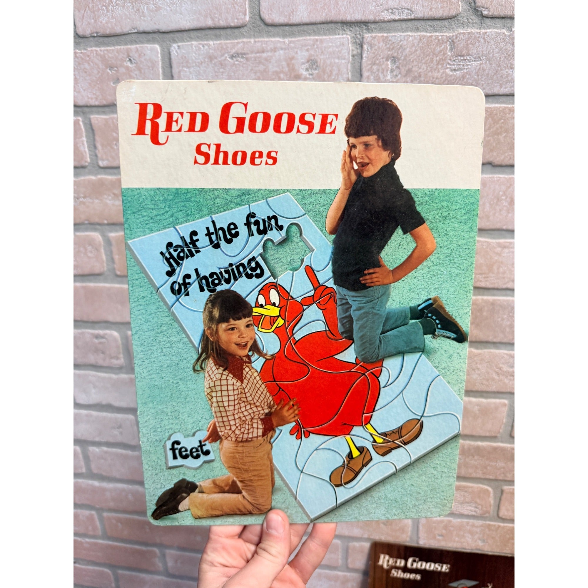 (4) Vintage Red Goose Shoes Easelback Cardstock Advertising Signs