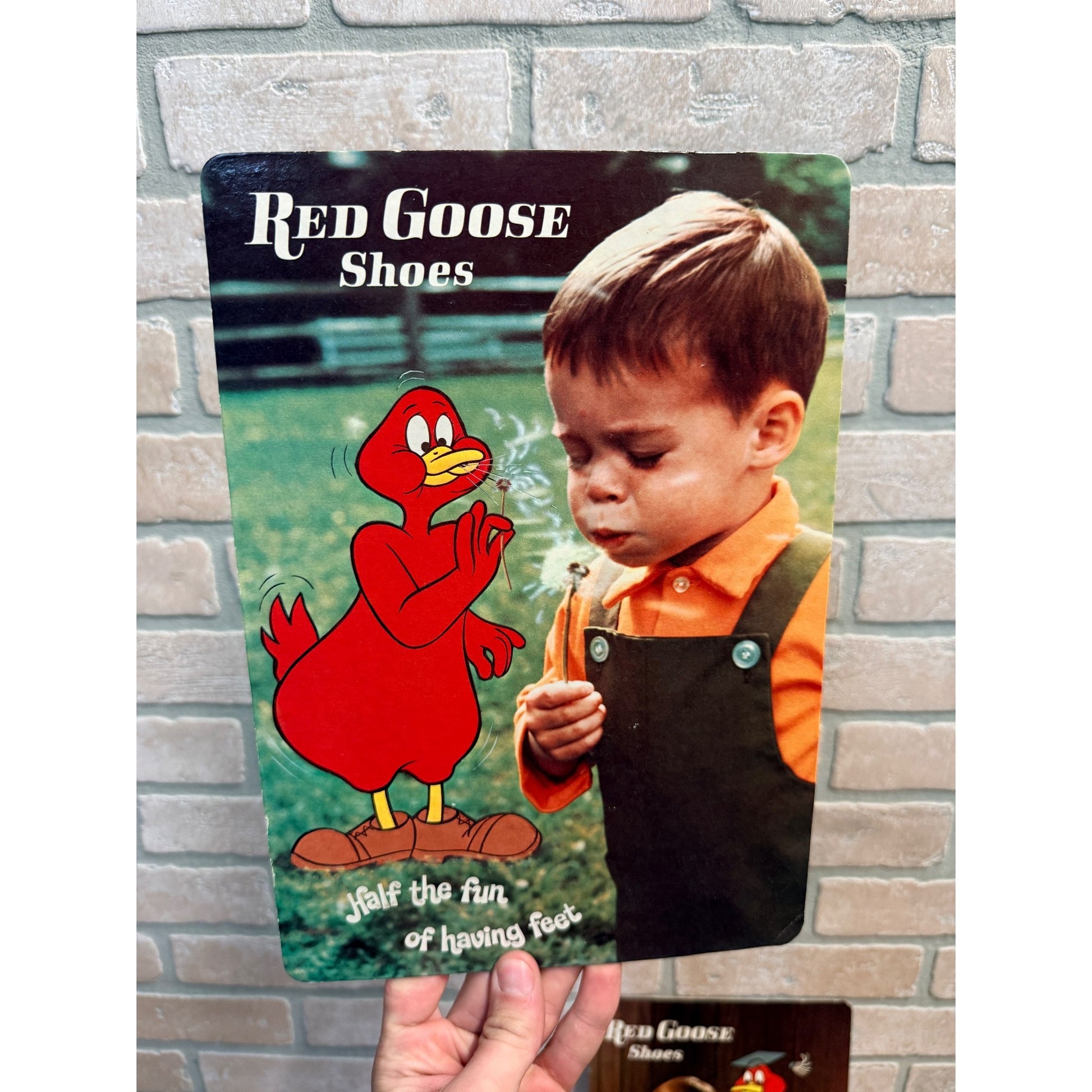 (4) Vintage Red Goose Shoes Easelback Cardstock Advertising Signs