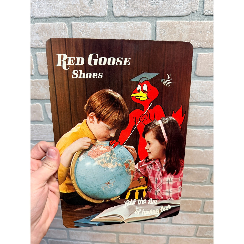 (4) Vintage Red Goose Shoes Easelback Cardstock Advertising Signs